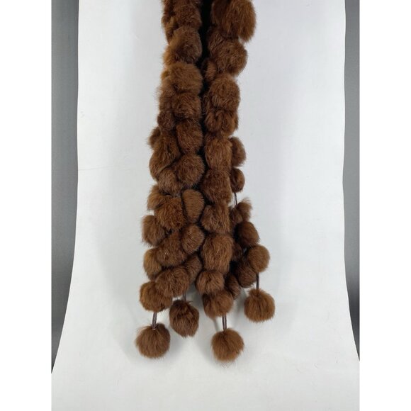 Genuine Rabbit Fur Scarf Brown Pom Poms Fluffy  Balls Soft Y2K - Picture 1 of 6